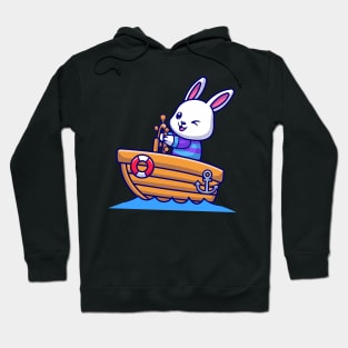 Cute Rabbit Riding Boat Cartoon Hoodie